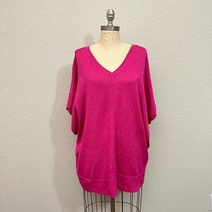 EILEEN FISHER 100% Linen Relaxed V-Neck Pullover Boxy Sweater Pink